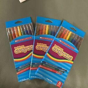 Scholastic ~ twist-up crayons ~ 8 pack ~ Twist-up point~Plastic barrel ~set of 3